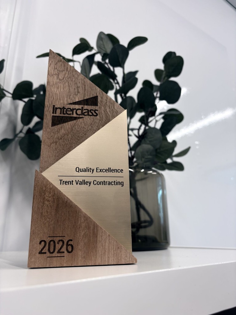 Interclass Quality Excellence Award trophy presented to Trent Valley Contracting